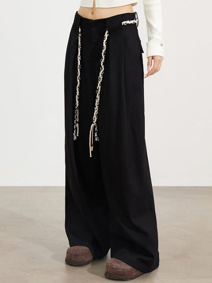 Wool-Blend Belted Wide-Leg Pants