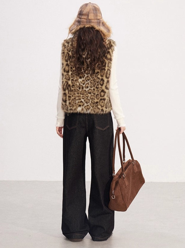 Faux-Fur Panel Vintage Sleeveless Vest