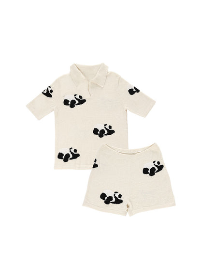 Panda Pattern Knitted Short Pajamas