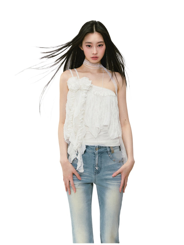 Heavy-Duty Floral Asymmetric Lace Camisole