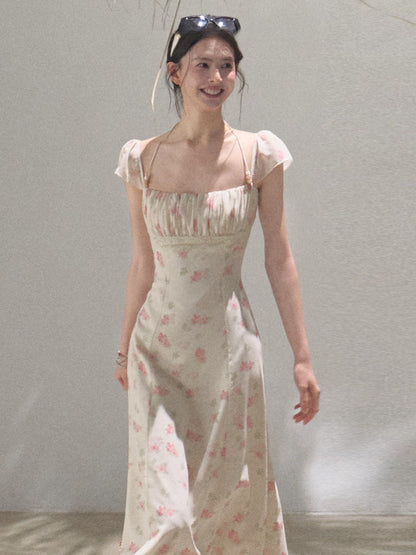 Moonlit Beaded Halter Waist-Cinched Dress