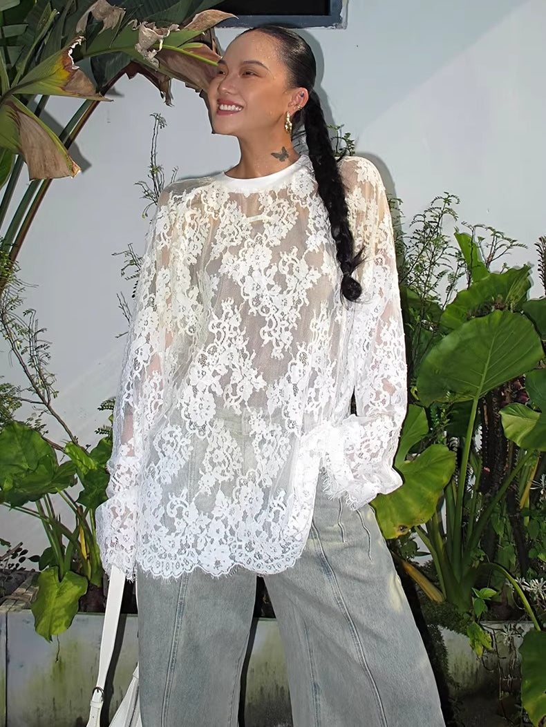 Washed Wide-Leg Denim Pants