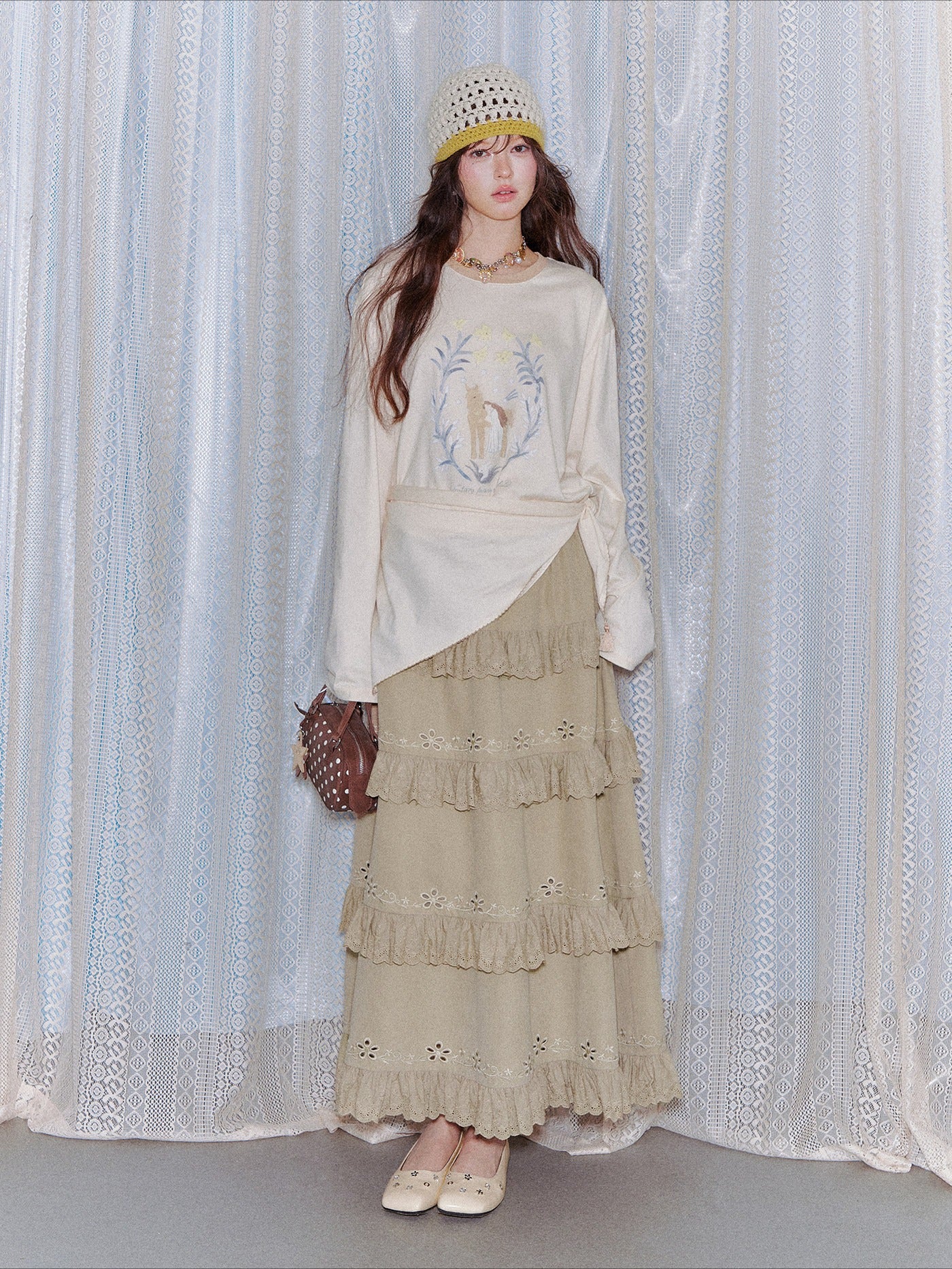 Bohemian Tiered Embroidered Maxi Skirt