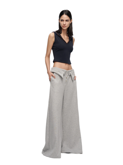 V-Cutout Hooded Sleeveless Trim Top In Dark Blue
