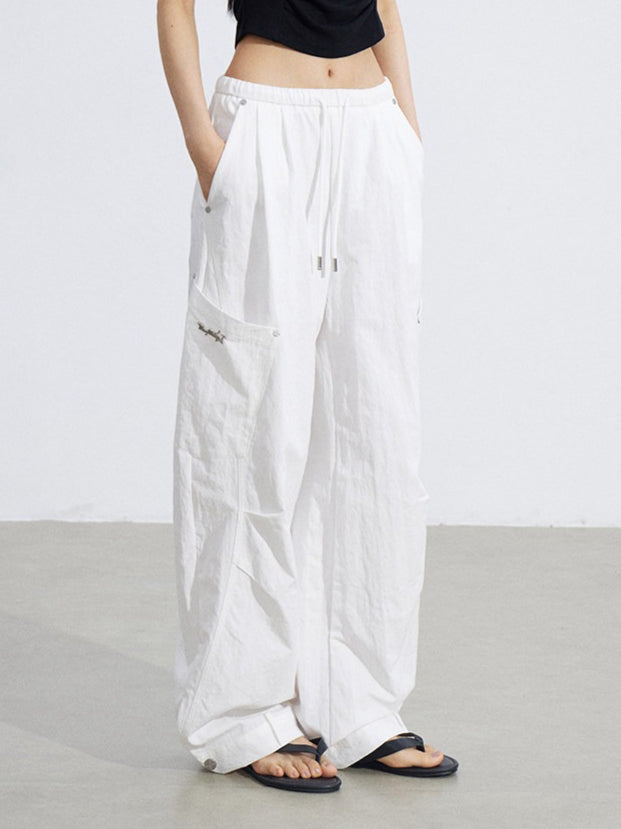 Ruched Utility Wide-Leg Cargo Pants