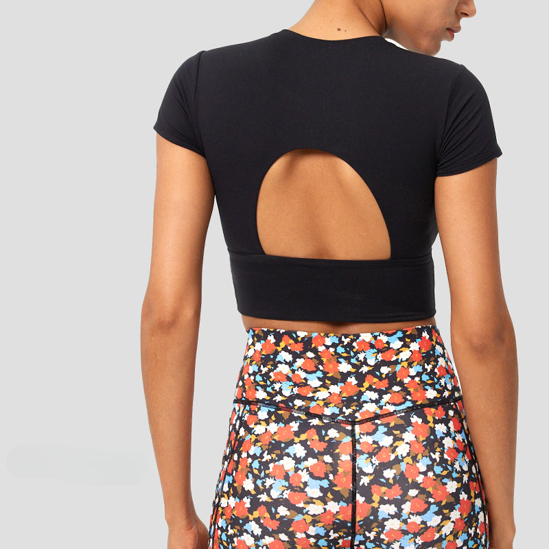 High-waisted Open-back Padded Slim-fit T-shirt