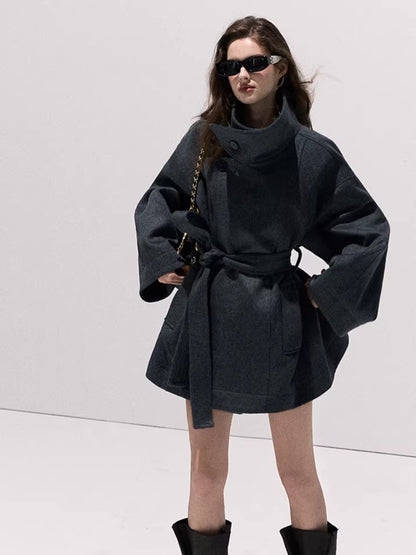 Stand-Collar Pure Wool Tailored Coat