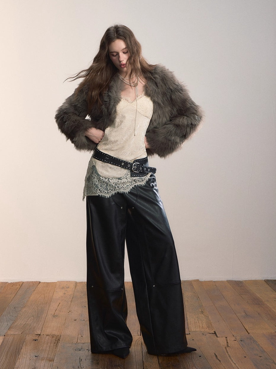 Gleam Rivet Strap PU Leather Pants