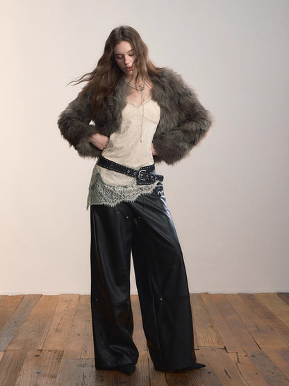 Gleam Rivet Strap PU Leather Pants