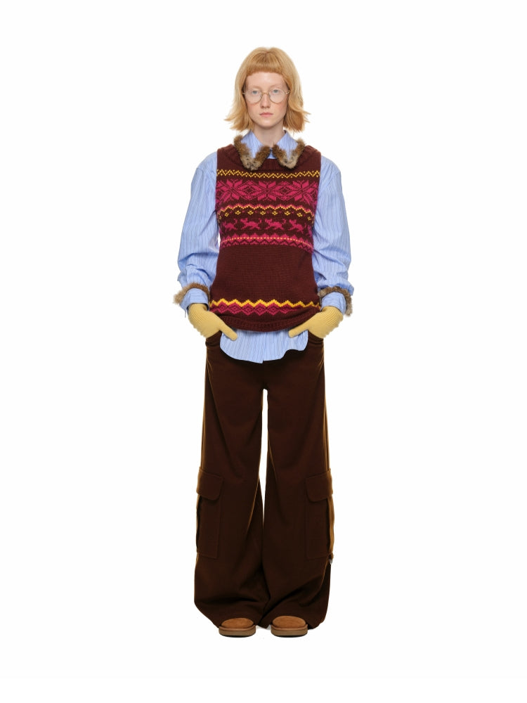 Brown Wool Wide-Leg Pants