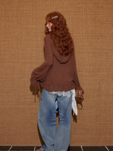 Wool-Blend Drawstring Floral V-Neck Knitted Cardigan - CHINASQUAD