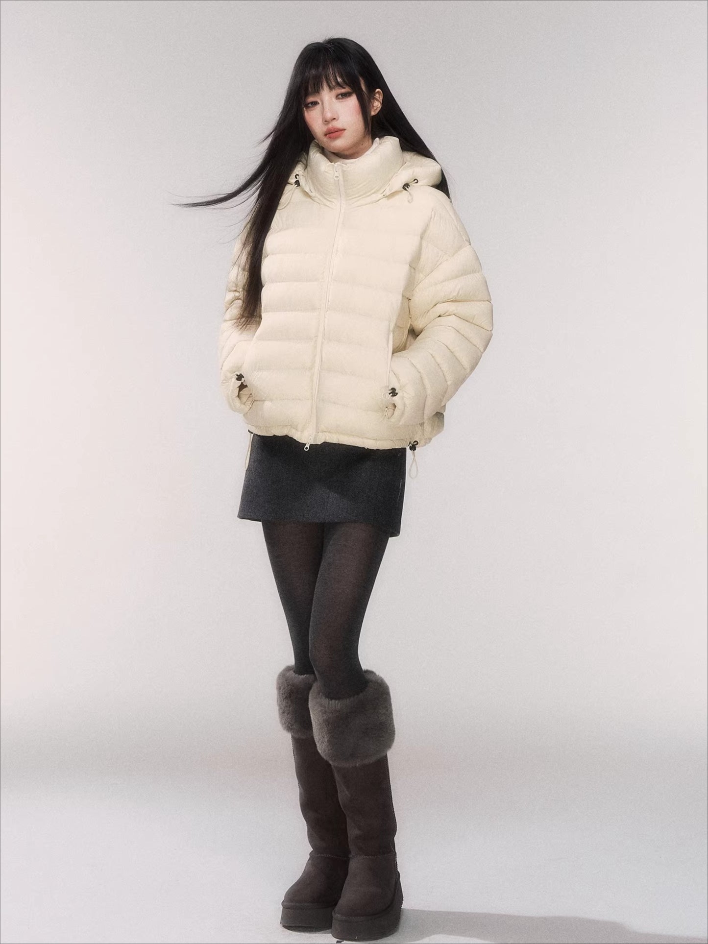 White Duck Down Hooded Puffer Jacket