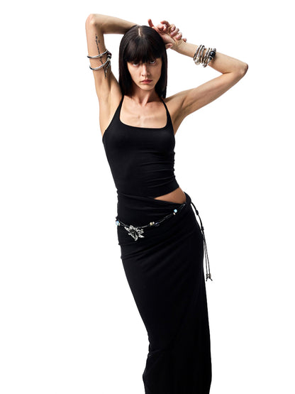 Large Round-Neck Knot Acetate Tank Top &amp; Skirt Set