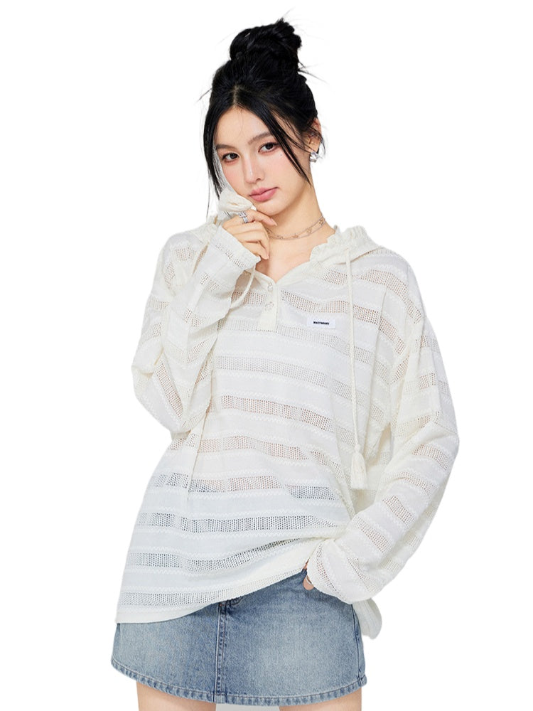 Hollow-out Silhouette Hooded Sunscreen Top