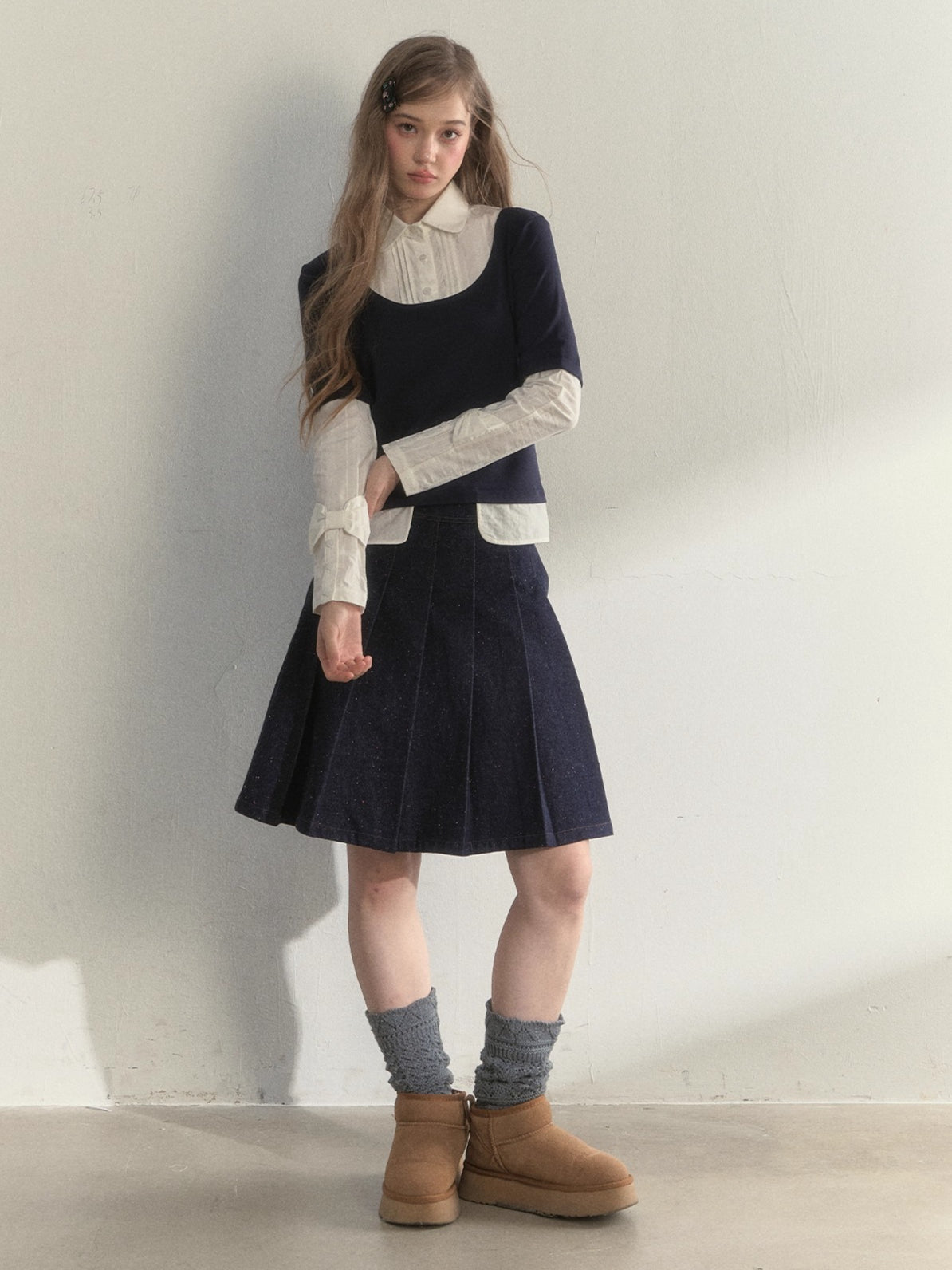 Navy Layered Long-Sleeve Knit Shirt