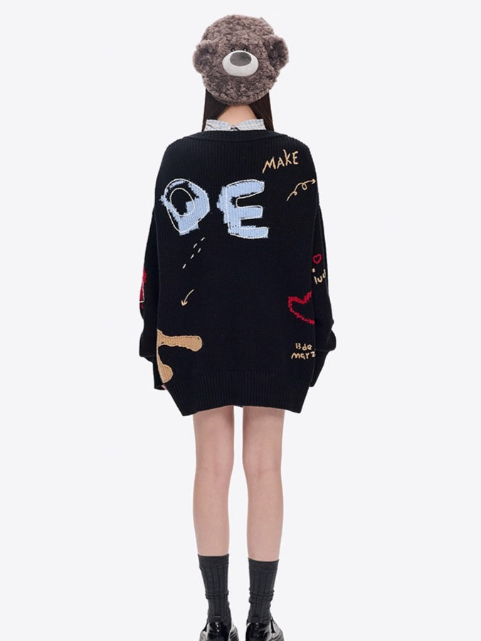 Graffiti Knit V-Neck Cardigan