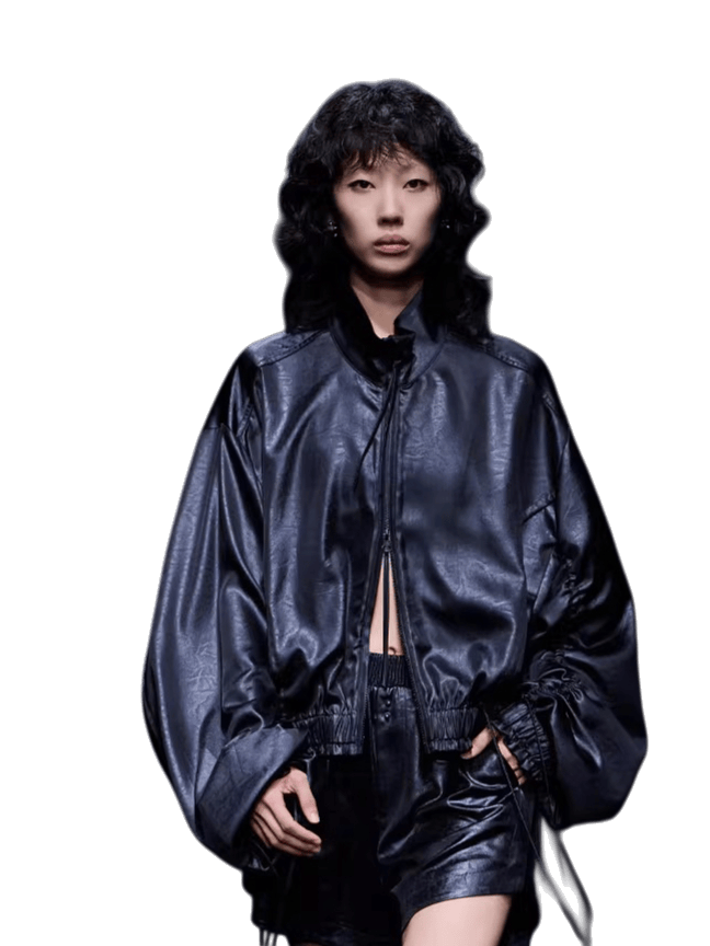 Leather-Texture Athletic Zip Jacket