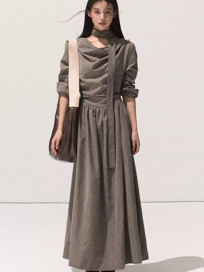 Tie-Detail Soft-Touch Long Dress