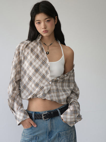 Two-piece Look Checked Long-sleeve Shirt - CHINASQUAD