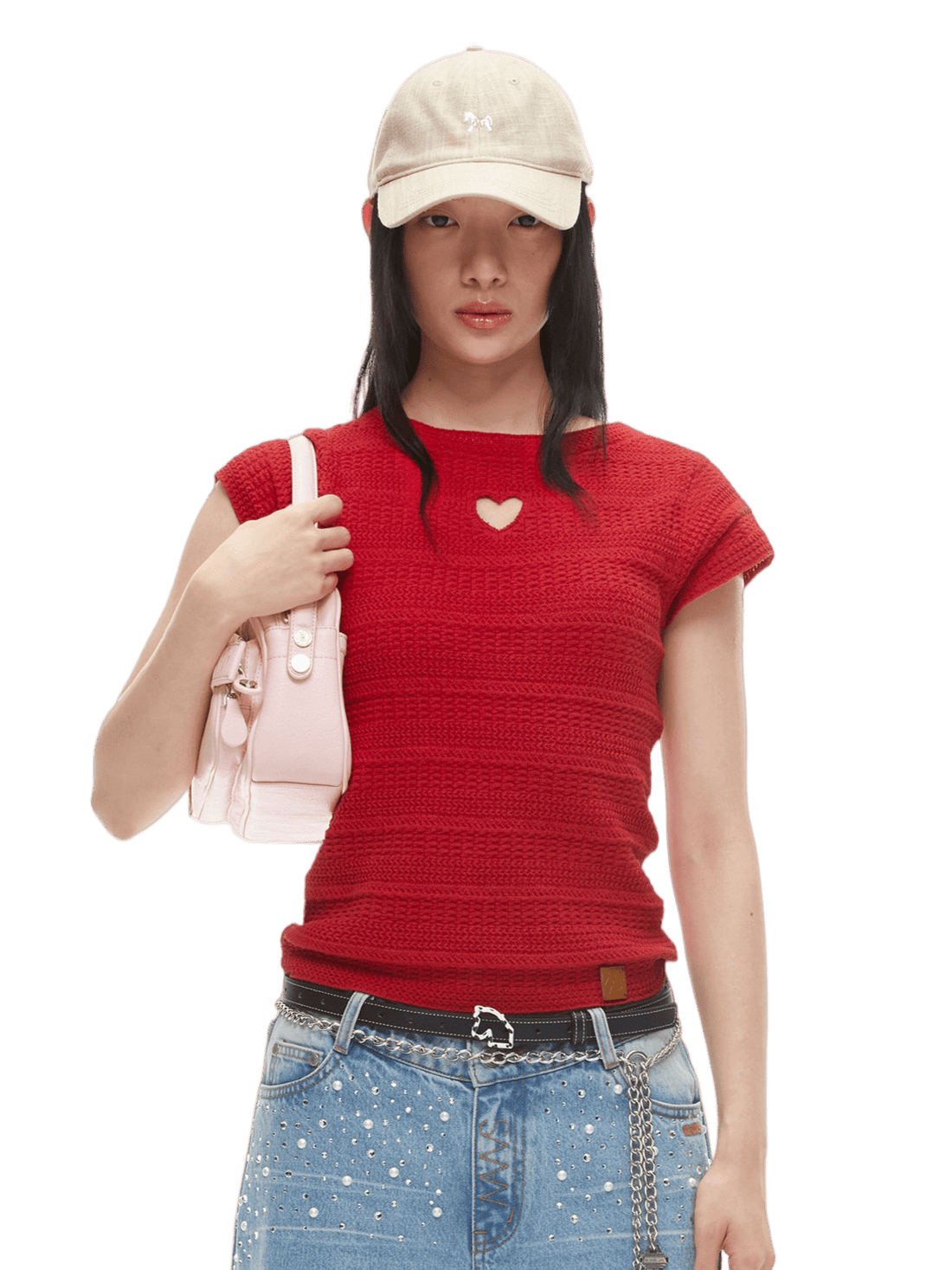 Heart Cut-Out Linen Blend Slim Tee