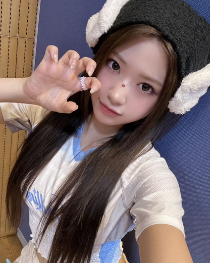 White &amp; Blue V-neck Smocked Jersey Baby Tee