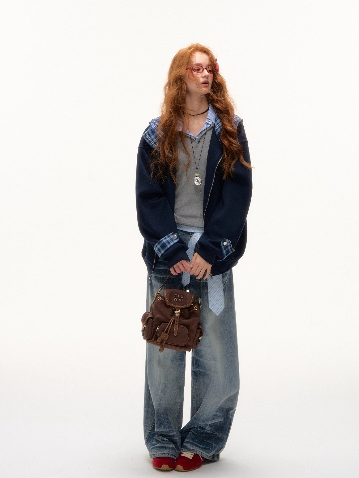 Beaded Tie-Waist Washed Denim Pants