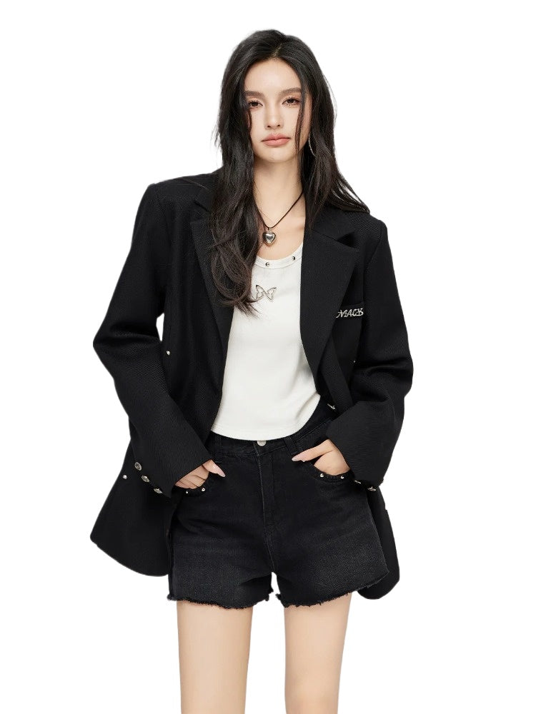 Black Darted Waist Blazer