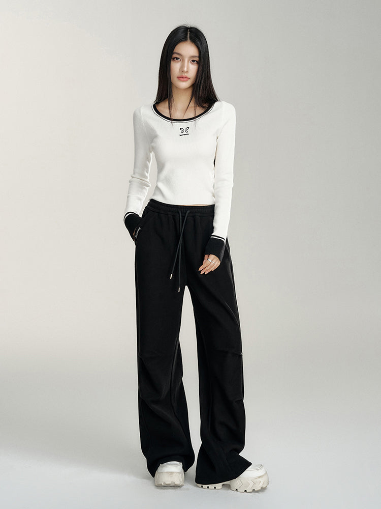 Pleated Fleece-Lined Wide-Leg Pants