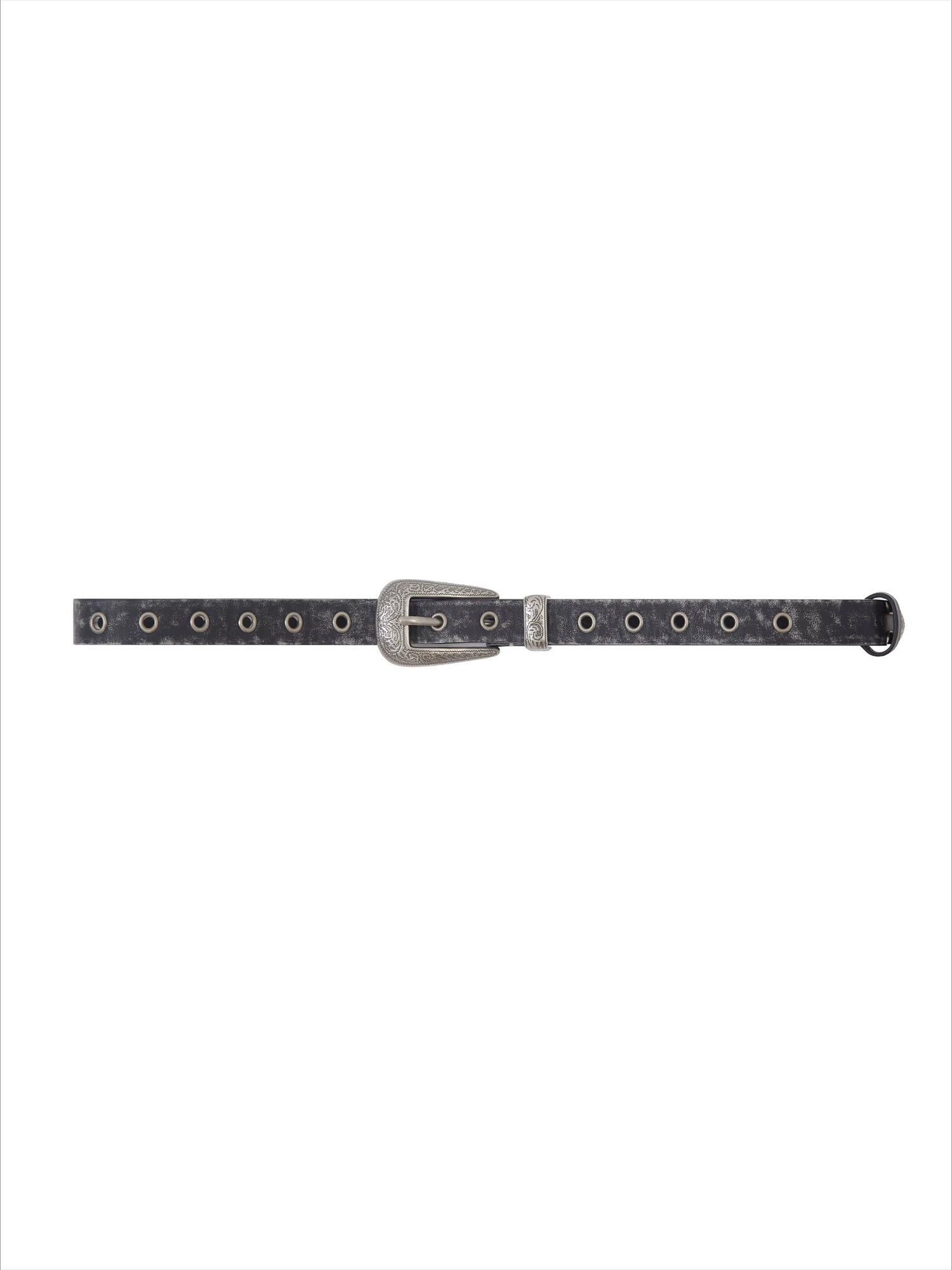 Matte Silver Alloy Buckle Distressed Leather Belt