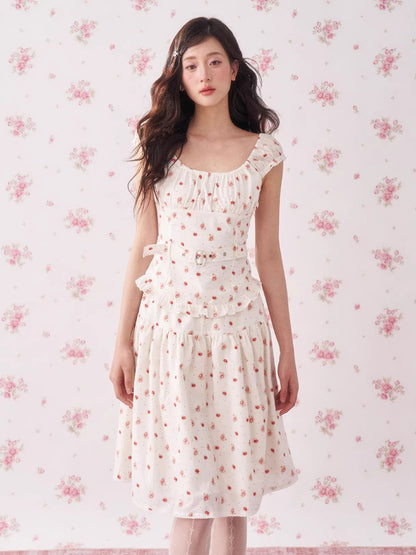 Vintage Floral Waist-Cinching Two-Piece Skirt Set
