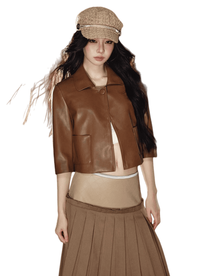 Cropped PU Leather Jacket