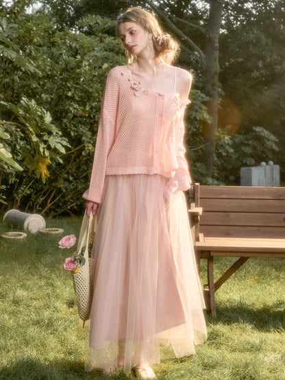 Cool Ice Silk Flower Hollow Cardigan - CHINASQUAD