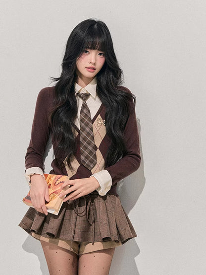 Two-in-One American Argyle Knit Sweater