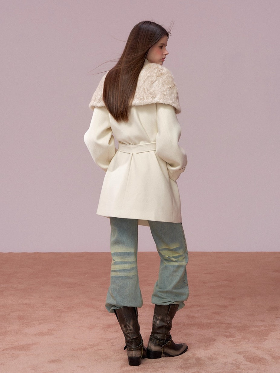 Faux-Fur Cape-Style Wool Coat