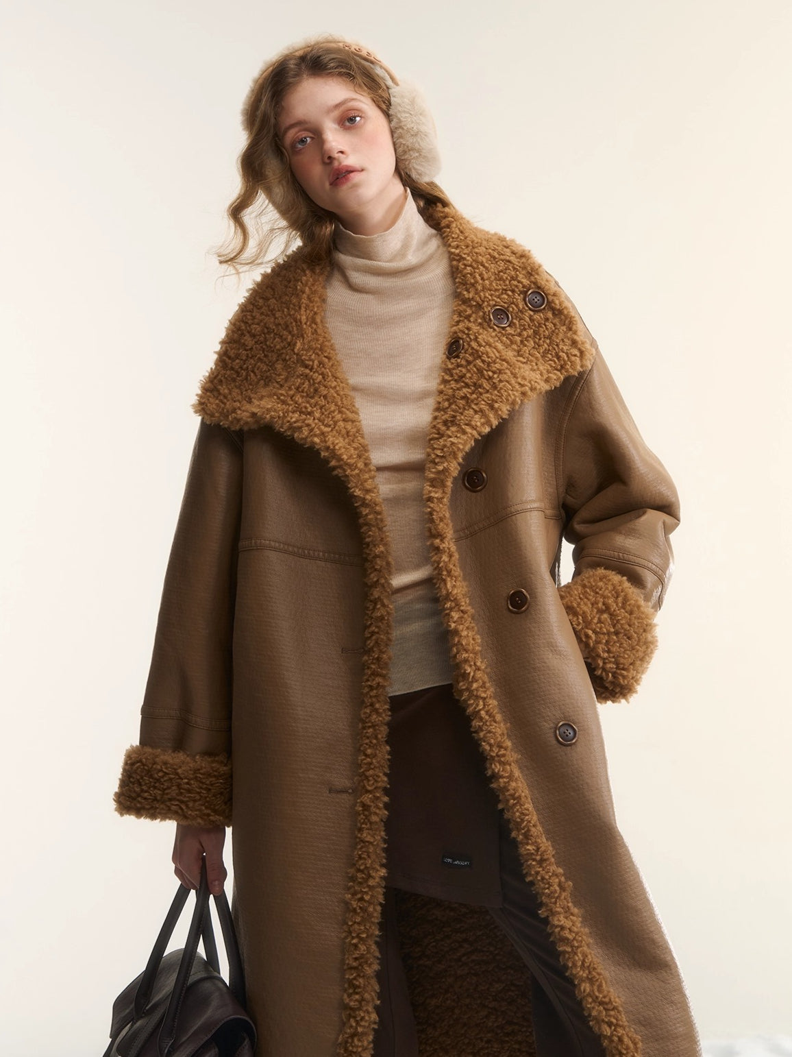 Shearling-Style Panelled Mid-Length Coat