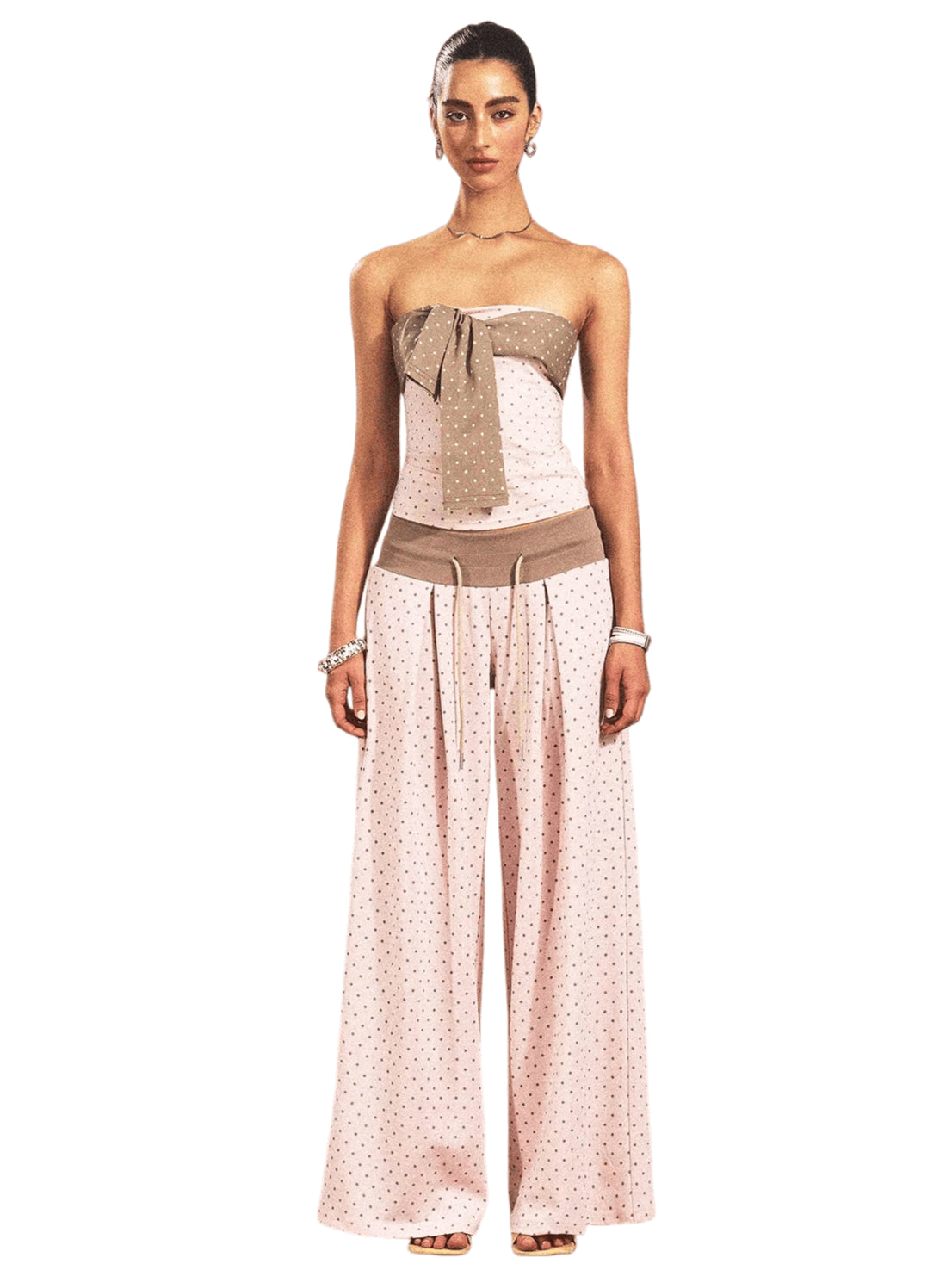 Polka-Dot Bandeau Top &amp; Straight-Leg Pants Set