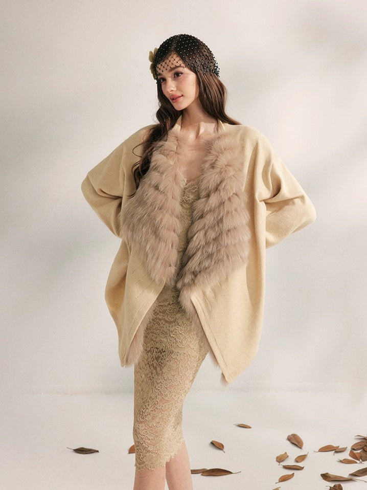 Fox Whisper Knit Fur Collar Cardigan Jacket