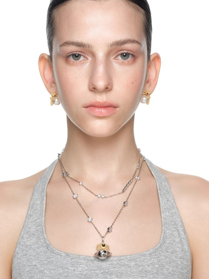 Flocked Bear Double Layer Necklace