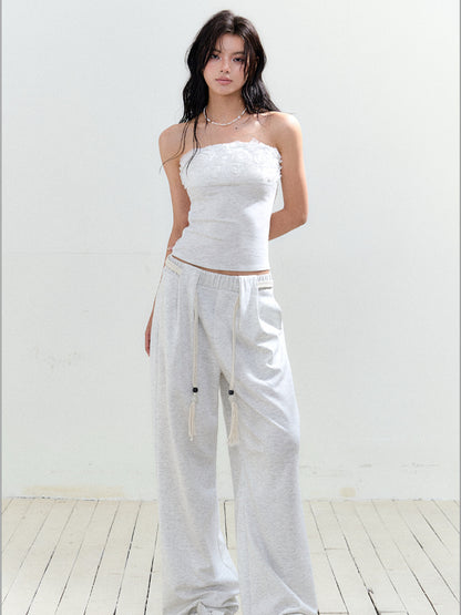 Contrast Waist Drawcord Wide-Leg Sweatpants