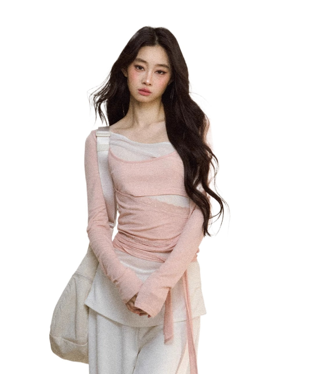 7ShiftiLayered Mesh-Knit Tie Detail T-Shirts