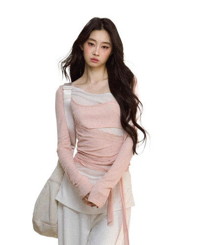 7ShiftiLayered Mesh-Knit Tie Detail T-Shirts