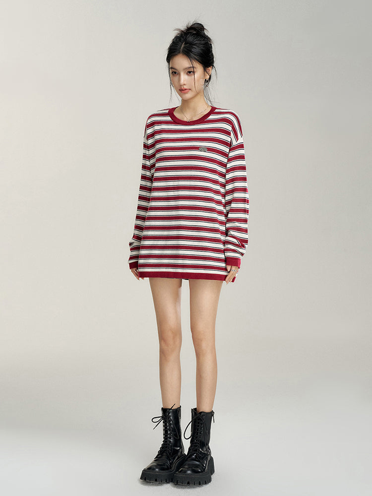 Striped Contrast Loose Knit Sweater