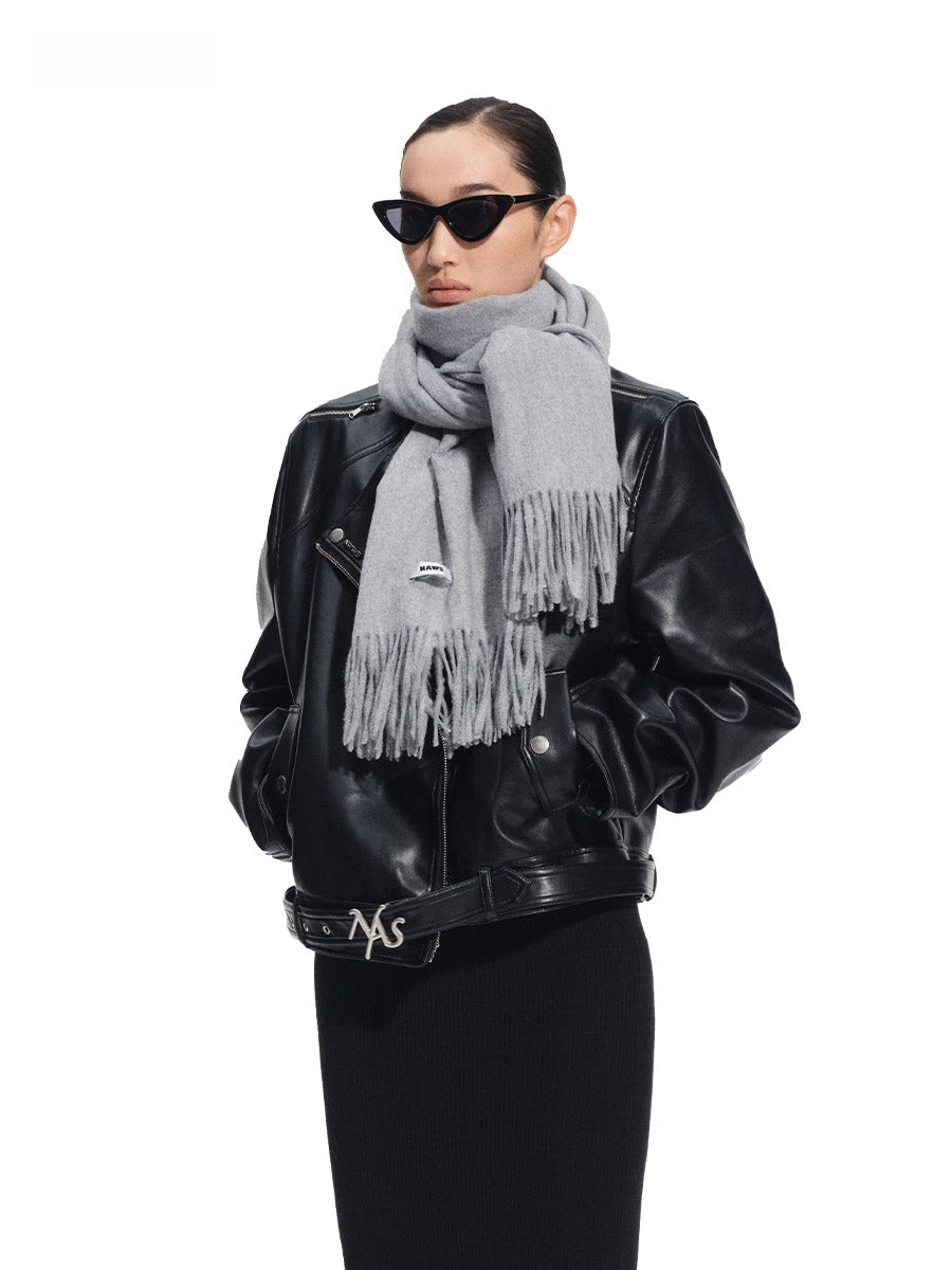 &quot;Dejembe Series&quot;Satin-Finish PU Leather Moto Jacket