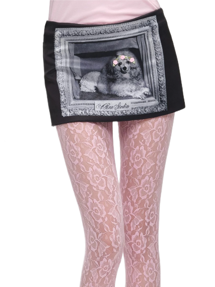 Vintage Frame Dog Satin Mini Skirt 1Jinn Studio