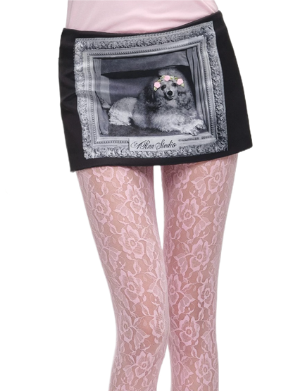 Vintage Frame Dog Satin Mini Skirt 1Jinn Studio
