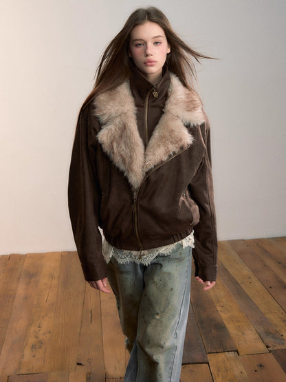 Faux Fur Collar Padded Two-in-One Jacket