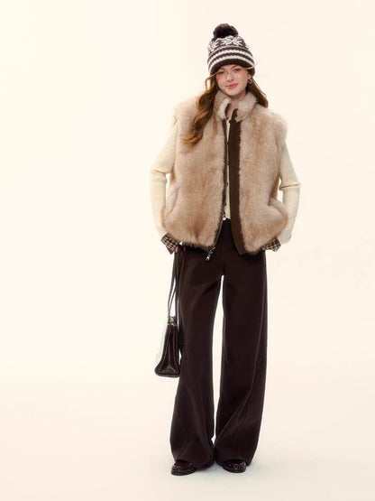 Vintage Reversible Wool-Blend Faux Fur Vest