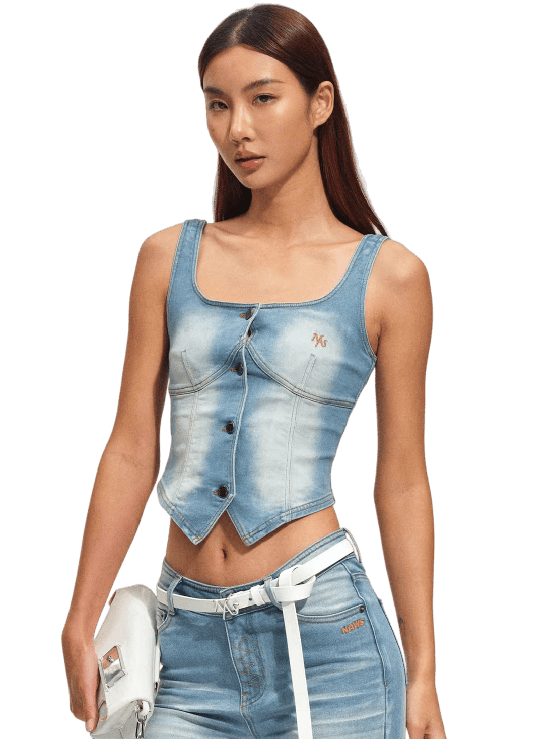Washed Denim Bustier Tank