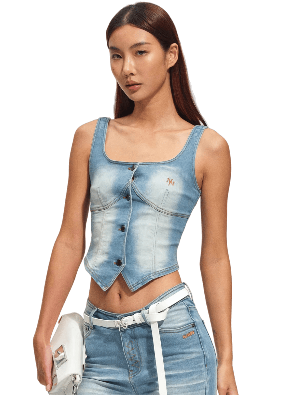Washed Denim Bustier Tank