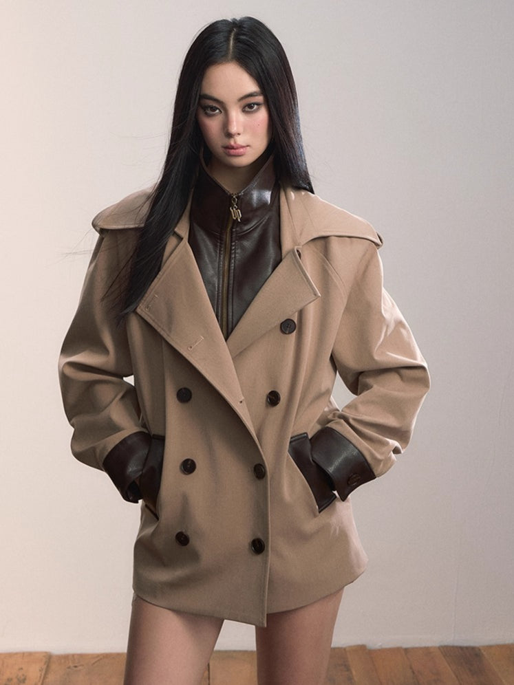 Contrast Faux-Layer Double-Breasted Wool-Blend Jacket